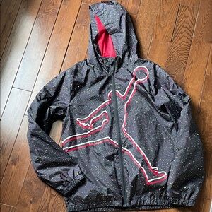 Air Jordan Black and Red Kids Raincoat with Speckled Design